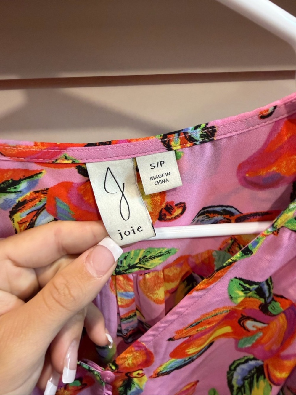 Joie Pink Floral Tie-Front Puff Sleeve Blouse - Picture 2 of 3
